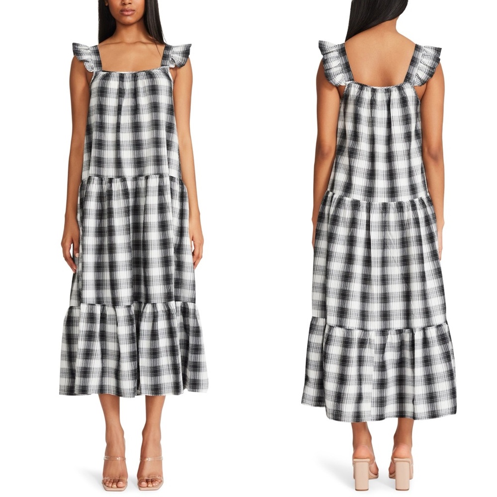 BB Dakota Prairie Life Dress Black White Gingham Ruffle Small